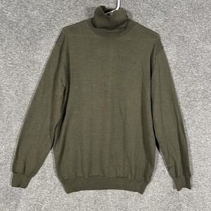 Bugatchi Sweater Mens XL Green 100% Merino Wool Turtleneck Knit Pullover Italy